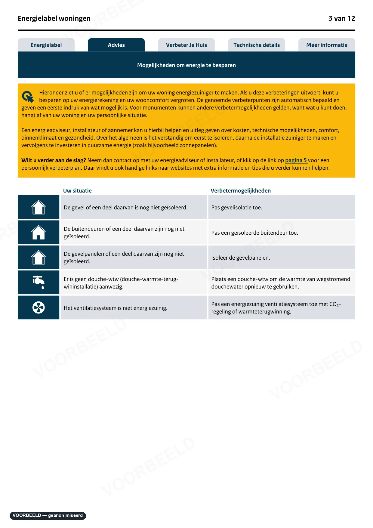 Energielabel — pagina 3 van 12, geanonimiseerd voorbeeld