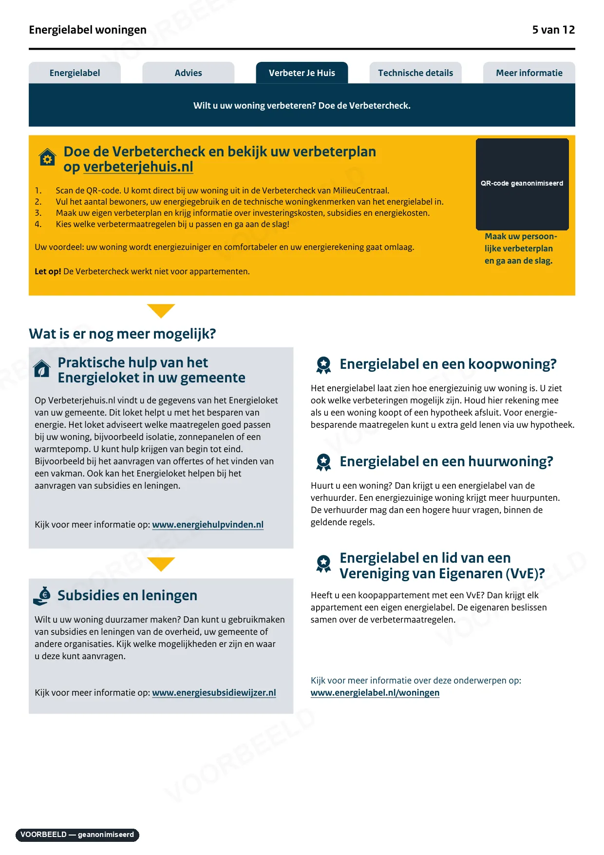 Energielabel — pagina 5 van 12, geanonimiseerd voorbeeld