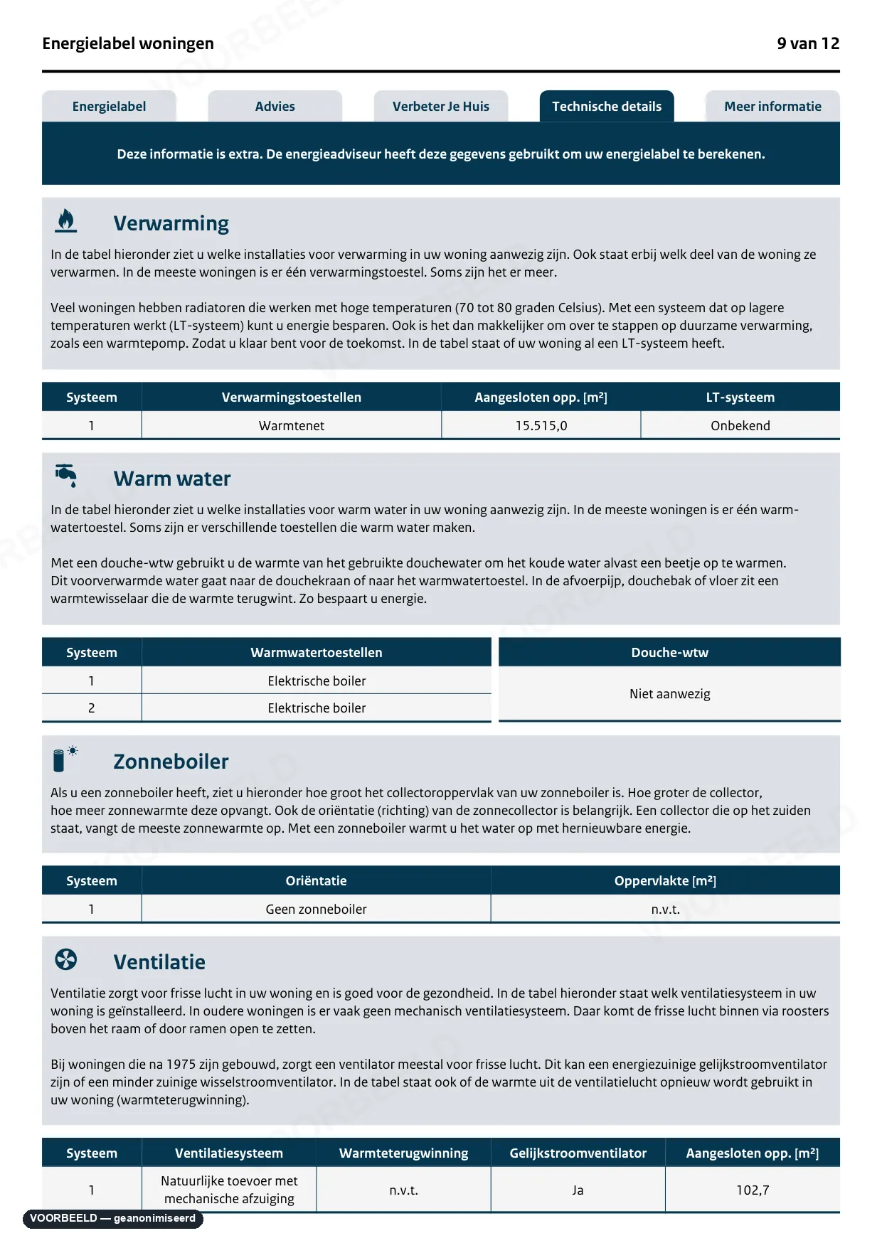 Energielabel — pagina 9 van 12, geanonimiseerd voorbeeld