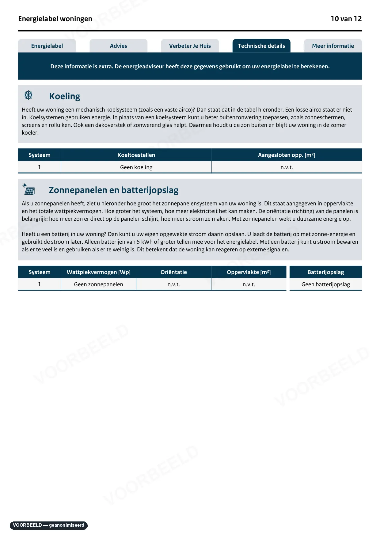 Energielabel — pagina 10 van 12, geanonimiseerd voorbeeld