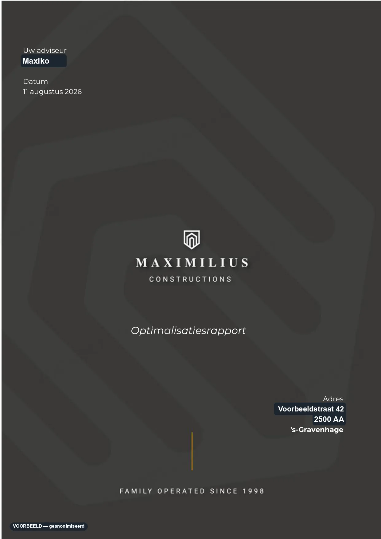 Optimalisatierapport — pagina 1 van 33, geanonimiseerd voorbeeld