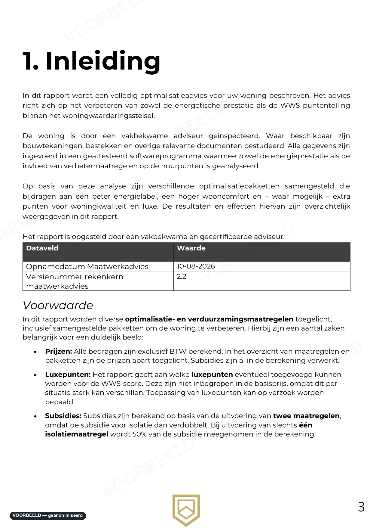 Optimalisatierapport — pagina 3 van 33, geanonimiseerd voorbeeld
