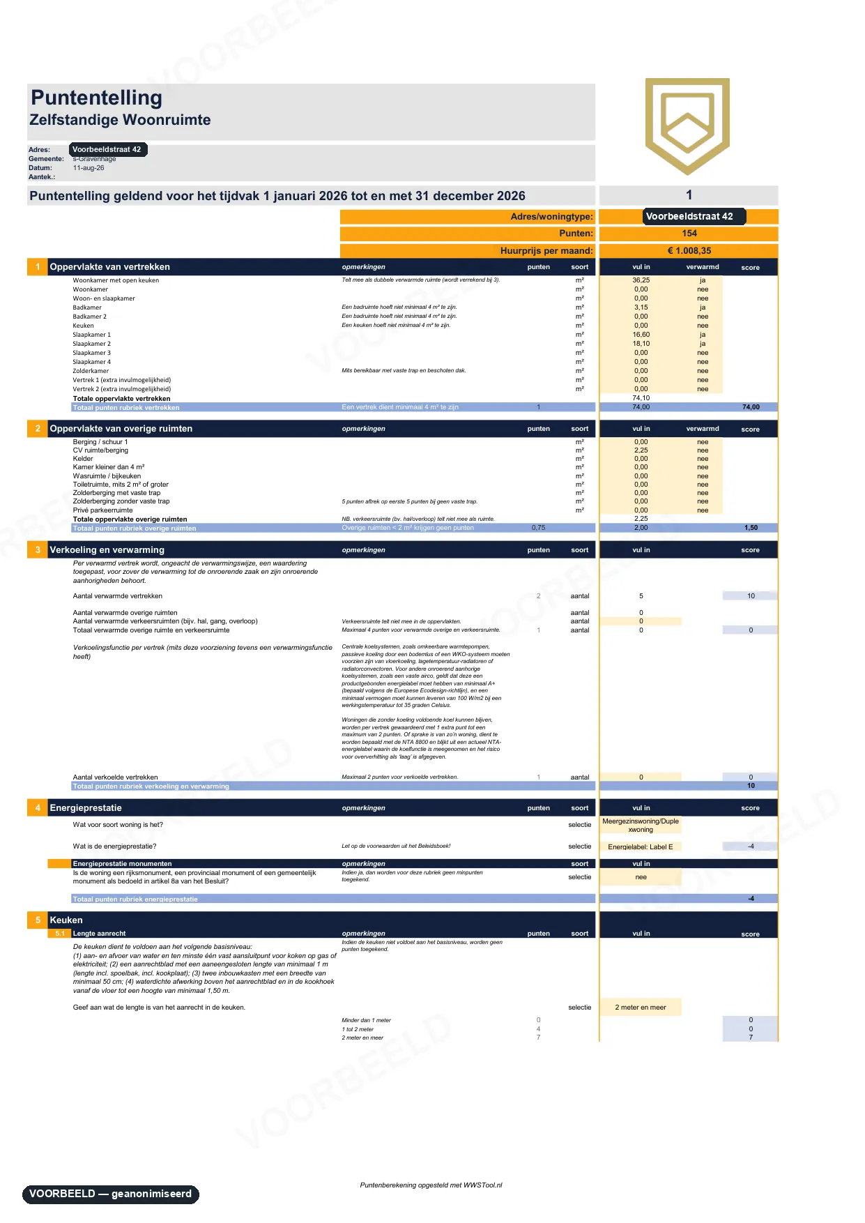 WWS-puntentelling — pagina 1 van 5, geanonimiseerd voorbeeld