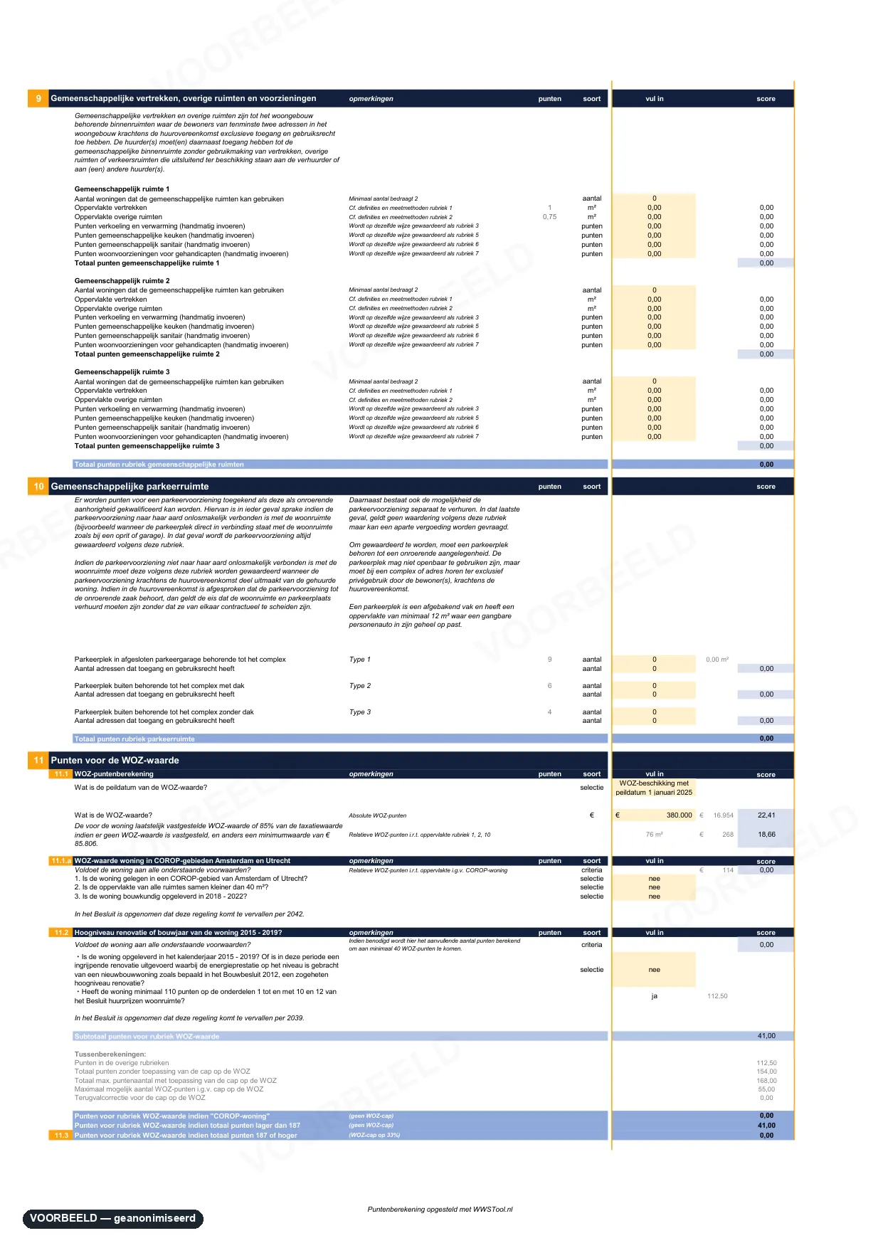 WWS-puntentelling — pagina 3 van 5, geanonimiseerd voorbeeld